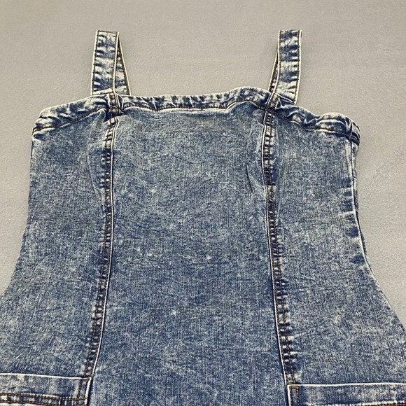 Aeropostale Acid Wash Denim Pinafore Dress Blue Jean Mini Strappy Size M - Picture 9 of 11